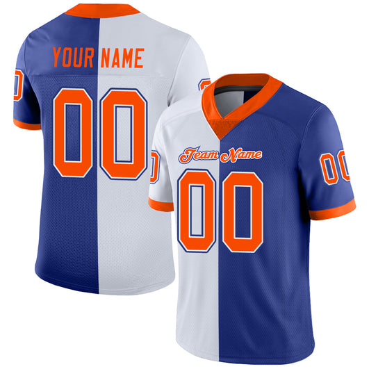Frenzidea Custom Royal Orange-White Mesh Split Fashion Football Jersey