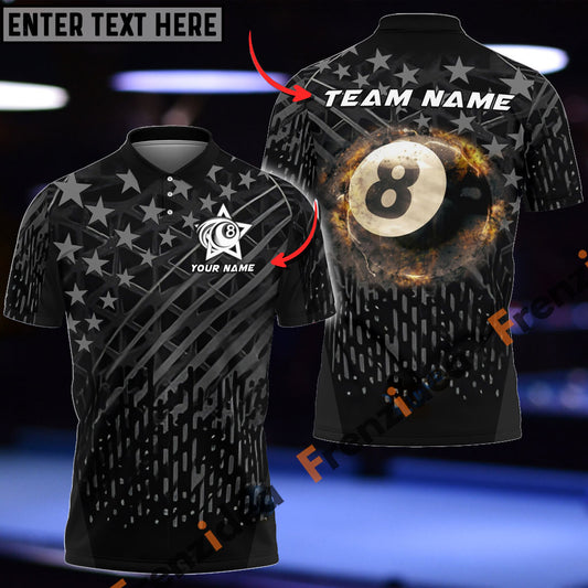 Frenzidea Billiards Ball 8 And 9 Fire Black US Flag Personalized Name, Team Name Unisex Shirt ( 2 Colors )