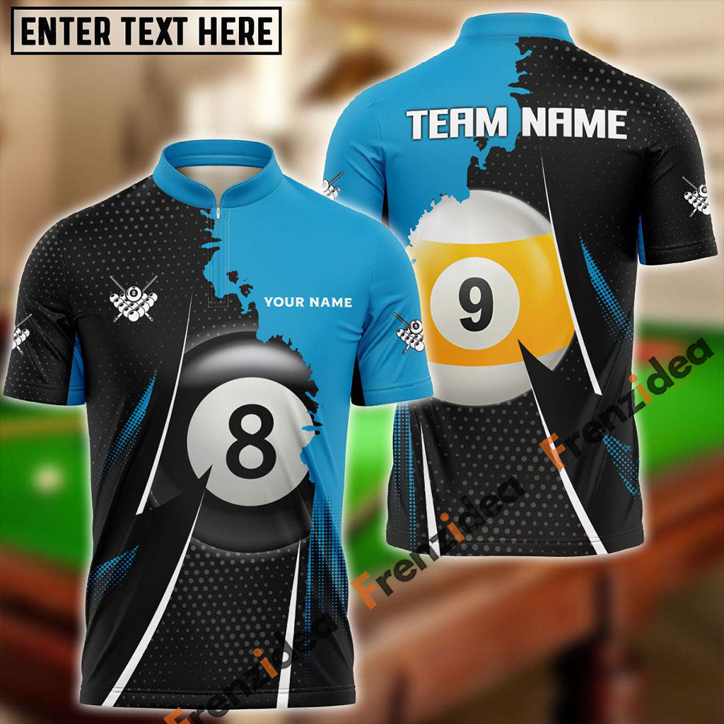 Frenzidea 8Ball & 9Ball Billiards Blue Personalized Name, Team Name Unisex Shirt